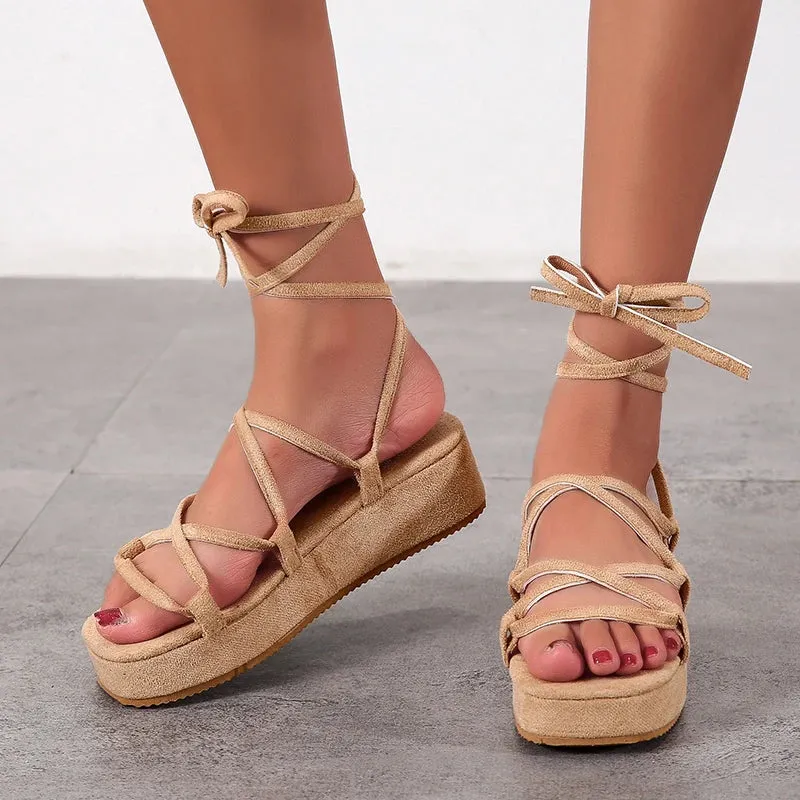 Sohiwoo Female Thick Bottom Platform Comfortable Flat Women Men Gladiator Sandals Ankle Strap Ladies Casual Open Toe Shoes