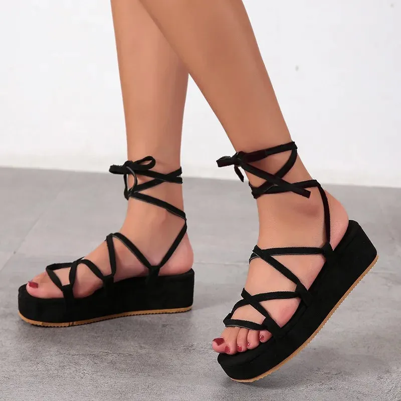 Sohiwoo Female Thick Bottom Platform Comfortable Flat Women Men Gladiator Sandals Ankle Strap Ladies Casual Open Toe Shoes