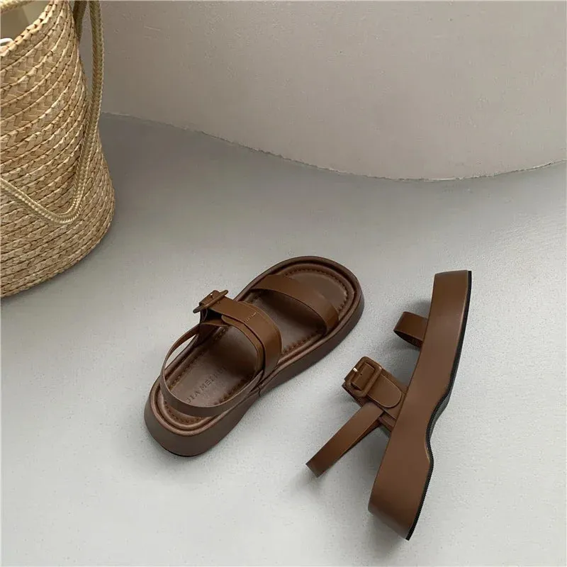 Sohiwoo New Gladiator Summer Sandals Fashion Platform Flats Elegant Open Toe Ankle Strap Dress Shoes