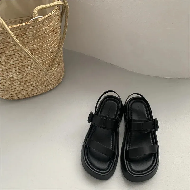 Sohiwoo New Gladiator Summer Sandals Fashion Platform Flats Elegant Open Toe Ankle Strap Dress Shoes