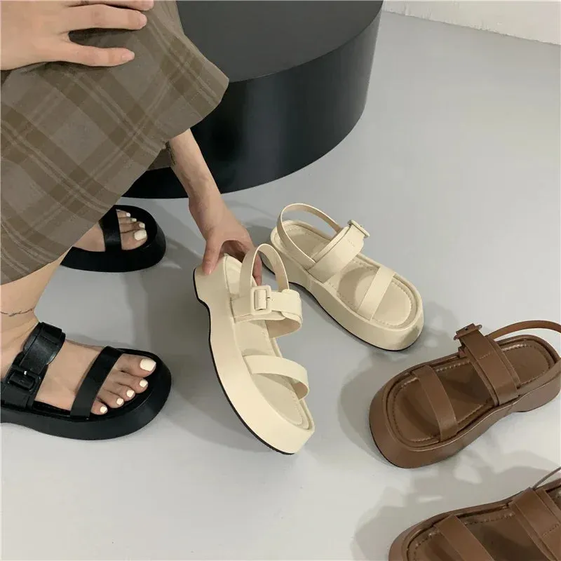 Sohiwoo New Gladiator Summer Sandals Fashion Platform Flats Elegant Open Toe Ankle Strap Dress Shoes