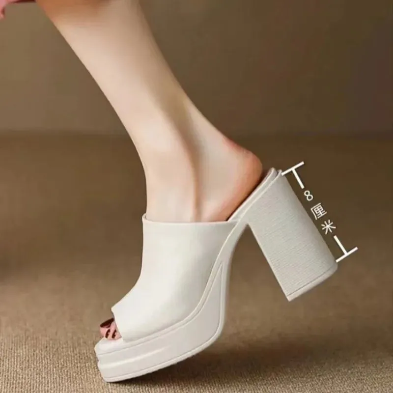 Sohiwoo New Women High-heeled Sandals Summer Casual Female Shoes Woman Square Heel Open Toe Ankle Strap Ladies Sandalias De Mujer