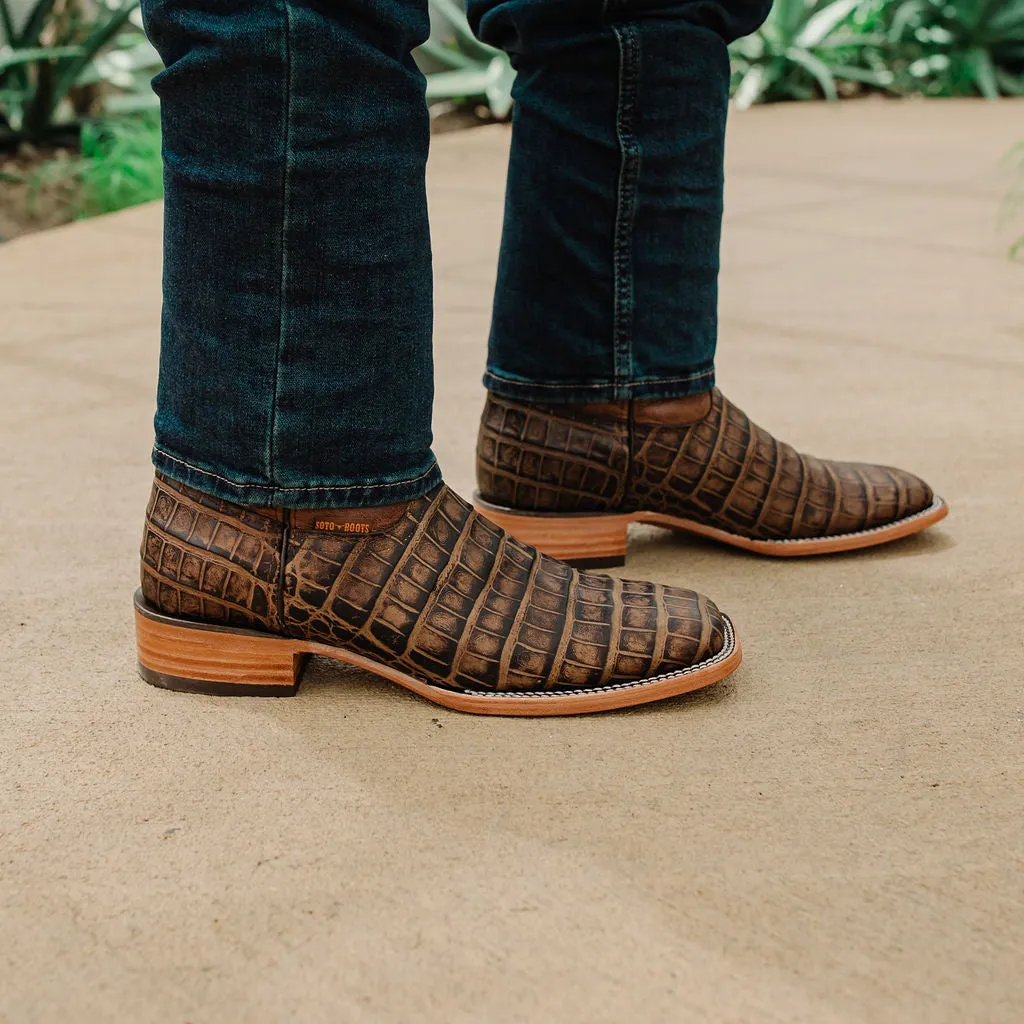 Soto Boots Mens Brown American Gator Belly Print Boots H50035