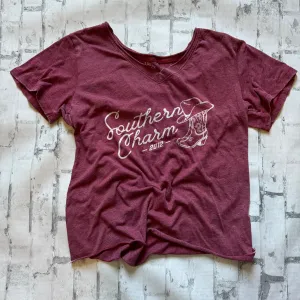 Southern Charm "Floral Cowboy Boots" Short Sleeve T-shirt - Burgundy