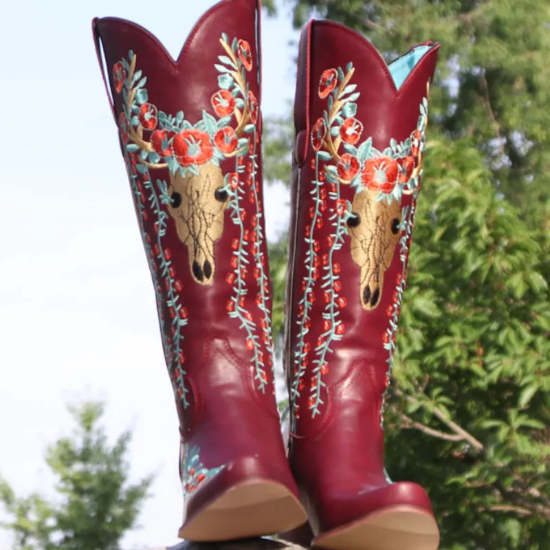 Stag Skull of The OtherWorld Cowboy Boots, Witchy Boots, Witchy Clothing, Witchy Cowboy Boots, Witch, Occult, Boho Chic