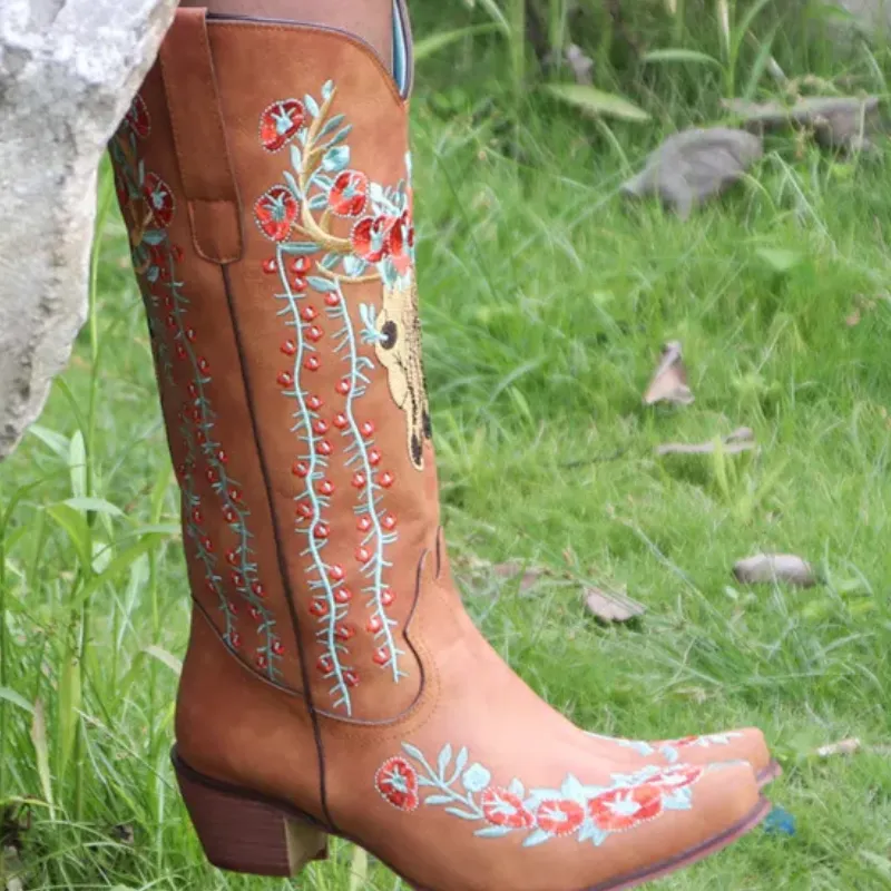 Stag Skull of The OtherWorld Cowboy Boots, Witchy Boots, Witchy Clothing, Witchy Cowboy Boots, Witch, Occult, Boho Chic