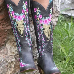 Stag Skull of The OtherWorld Cowboy Boots, Witchy Boots, Witchy Clothing, Witchy Cowboy Boots, Witch, Occult, Boho Chic