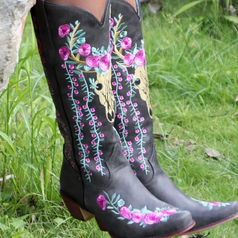 Stag Skull of The OtherWorld Cowboy Boots, Witchy Boots, Witchy Clothing, Witchy Cowboy Boots, Witch, Occult, Boho Chic