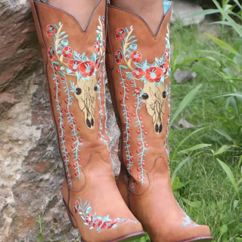 Stag Skull of The OtherWorld Cowboy Boots, Witchy Boots, Witchy Clothing, Witchy Cowboy Boots, Witch, Occult, Boho Chic