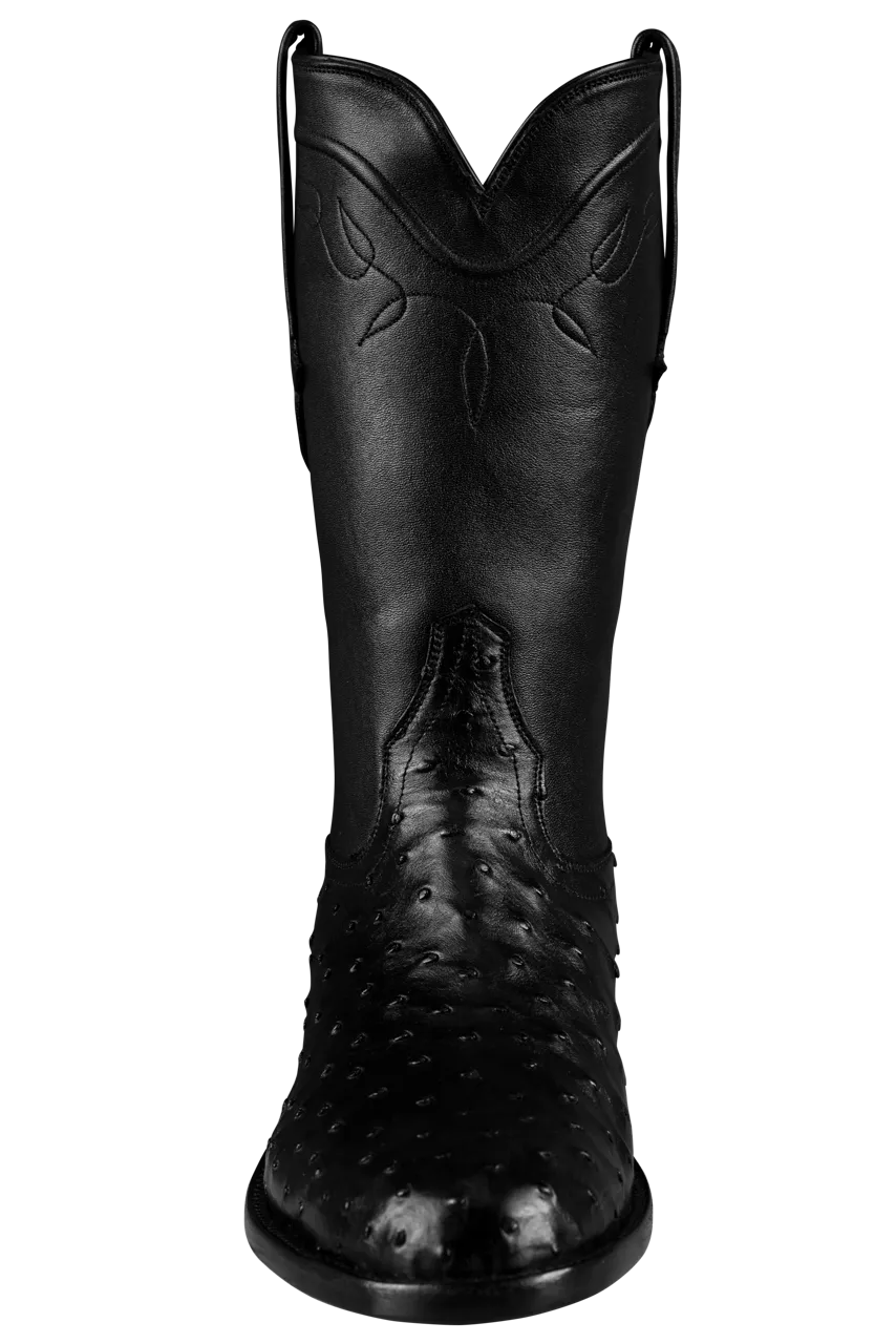 Stallion Full Quill Ostrich Roper Boots - Black