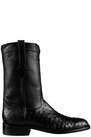 Stallion Full Quill Ostrich Roper Boots - Black