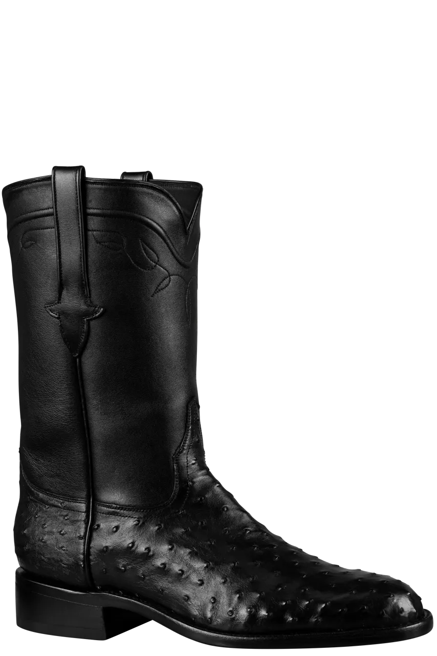 Stallion Full Quill Ostrich Roper Boots - Black