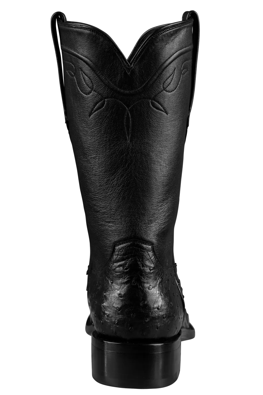 Stallion Full Quill Ostrich Roper Boots - Black