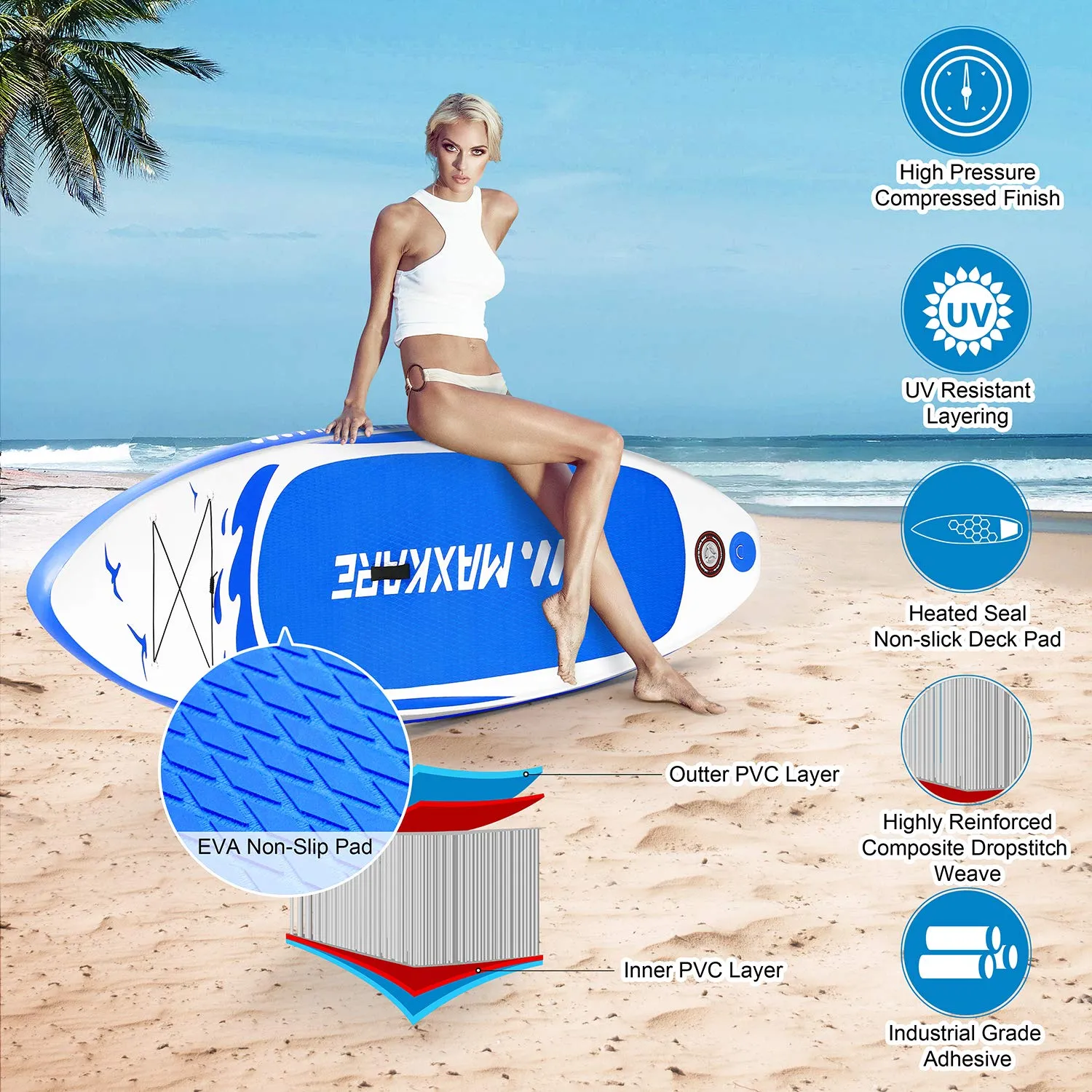 Stand Up Paddle Board Inflatable SUP W Stand-up Paddle Board Accessories Backpack Paddle Leash Pump Non-Slip Deck ISUP Fishing Yoga Rigid Solid 10'× 30" ×6'' Thick Adult & Youth & Kid