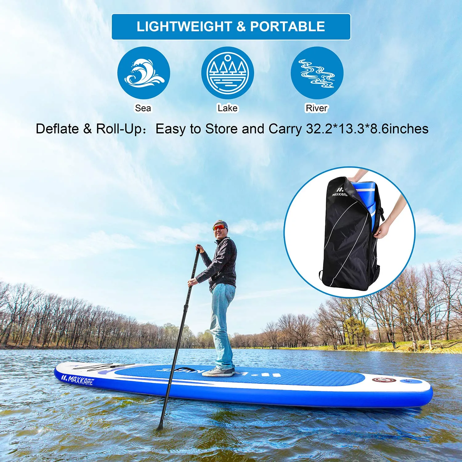 Stand Up Paddle Board Inflatable SUP W Stand-up Paddle Board Accessories Backpack Paddle Leash Pump Non-Slip Deck ISUP Fishing Yoga Rigid Solid 10'× 30" ×6'' Thick Adult & Youth & Kid