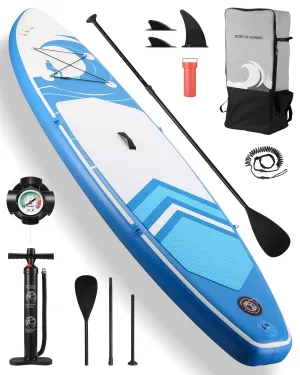 Stand Up Paddle Board Inflatable SUP W Stand-up Paddle Board Accessories Backpack Paddle Leash Pump Non-Slip Deck ISUP Fishing Yoga Rigid Solid 120''× 30" ×6'' Thick Adult & Youth & Kid