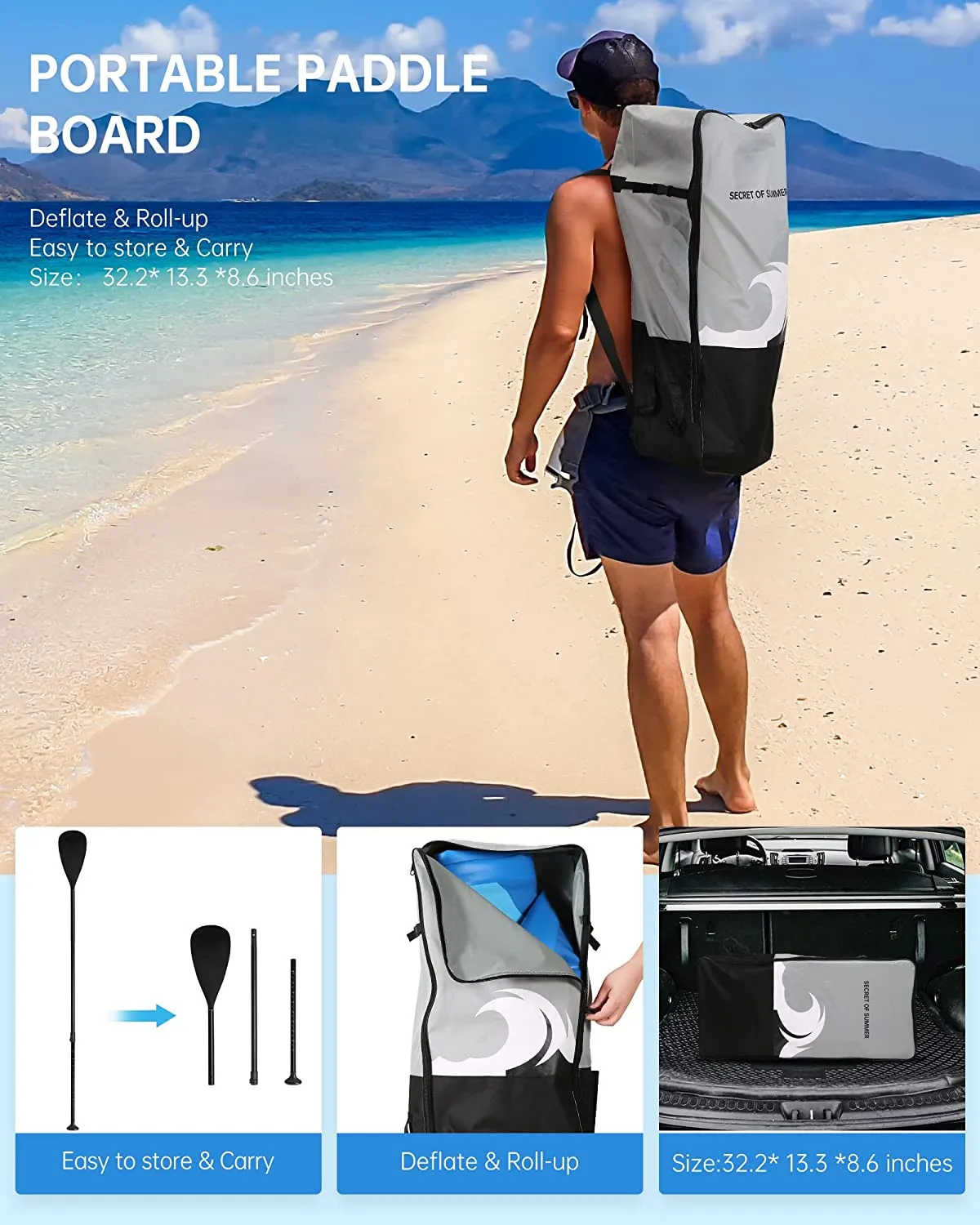 Stand Up Paddle Board Inflatable SUP W Stand-up Paddle Board Accessories Backpack Paddle Leash Pump Non-Slip Deck ISUP Fishing Yoga Rigid Solid 120''× 30" ×6'' Thick Adult & Youth & Kid