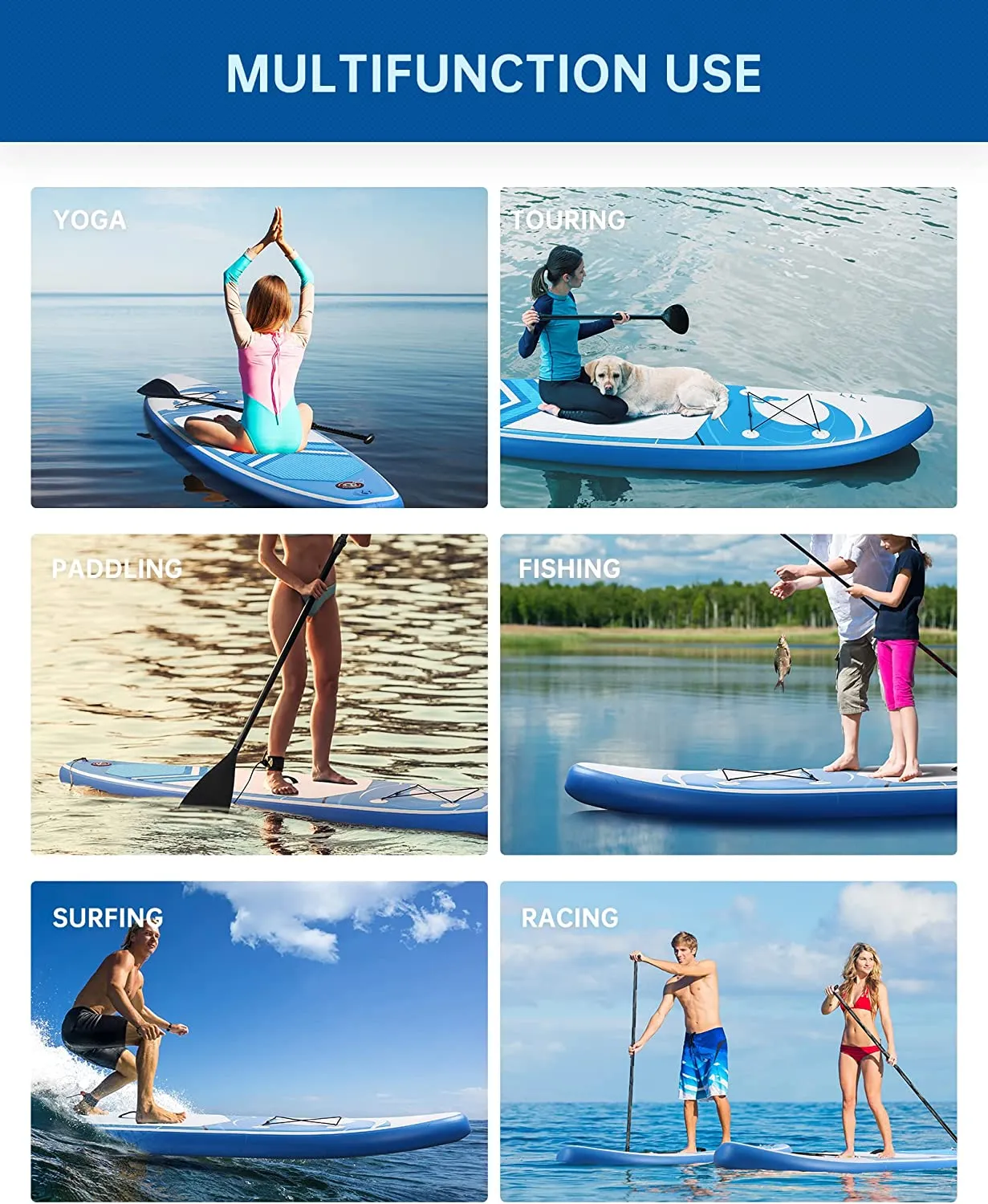 Stand Up Paddle Board Inflatable SUP W Stand-up Paddle Board Accessories Backpack Paddle Leash Pump Non-Slip Deck ISUP Fishing Yoga Rigid Solid 120''× 30" ×6'' Thick Adult & Youth & Kid