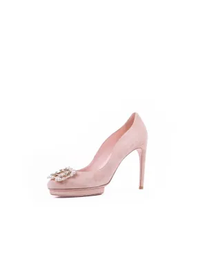 Suede Dita Pearl Buckle Pump - Rose Salmon