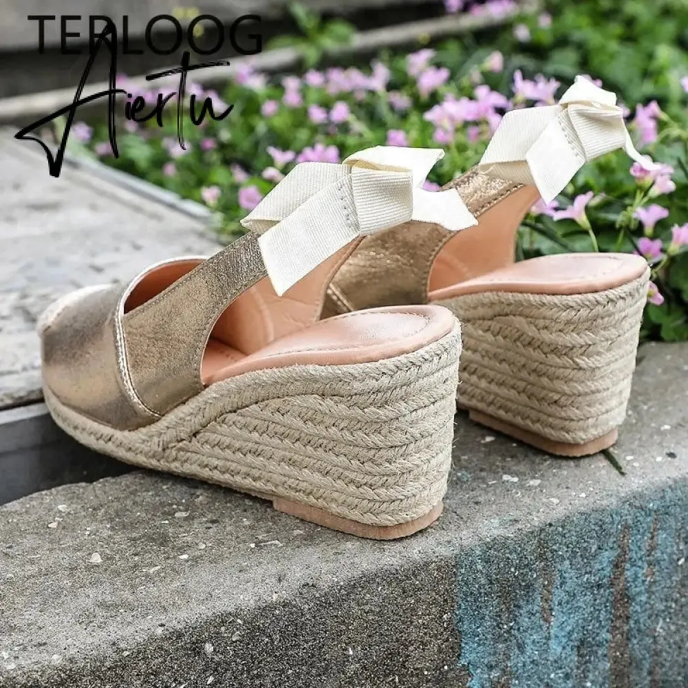 Summer Women High Wedge Heels Espadrille Soled Sandals Slippers Shoes Female Bowknot Gladiator Slingback Sandals Slippers Shoes