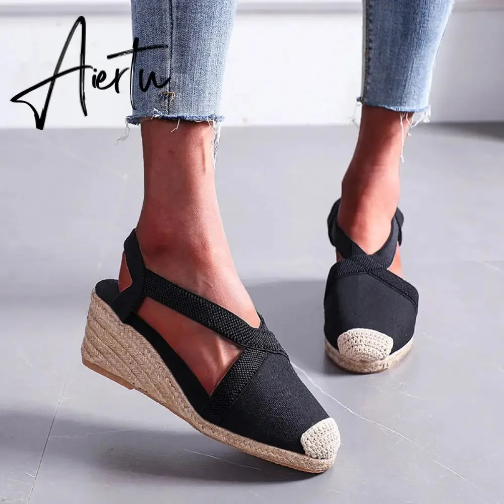 Summer Women High Wedge Heels Espadrille Soled Sandals Slippers Shoes Female Bowknot Gladiator Slingback Sandals Slippers Shoes