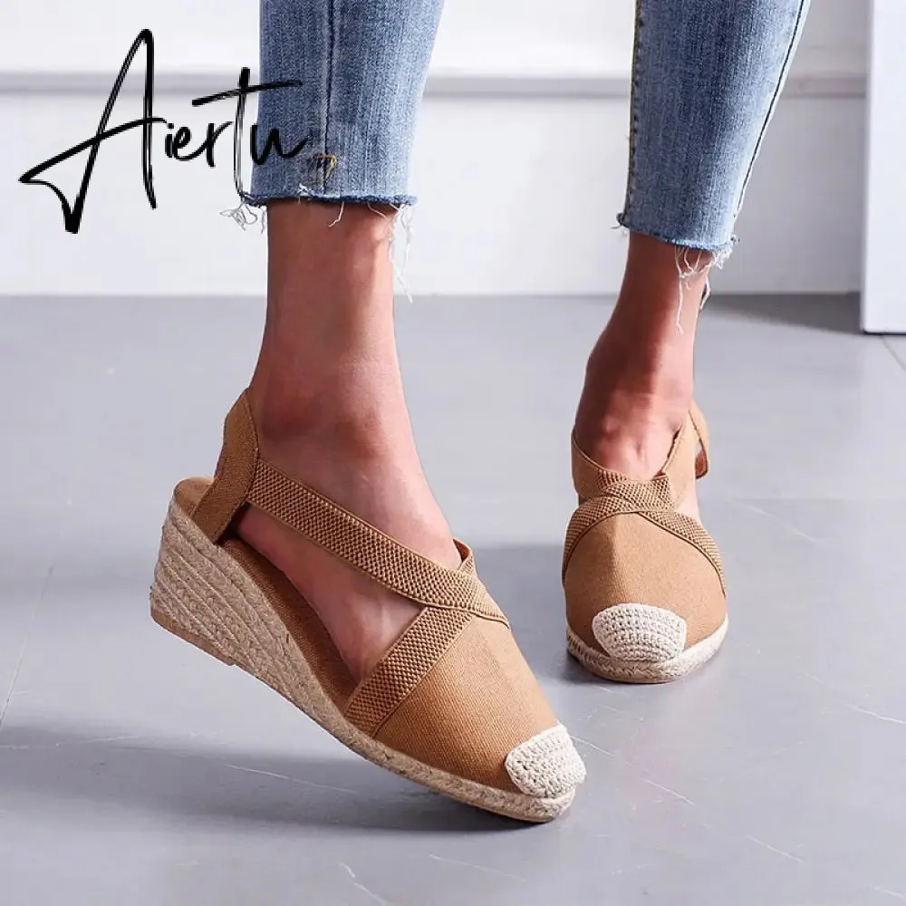 Summer Women High Wedge Heels Espadrille Soled Sandals Slippers Shoes Female Bowknot Gladiator Slingback Sandals Slippers Shoes