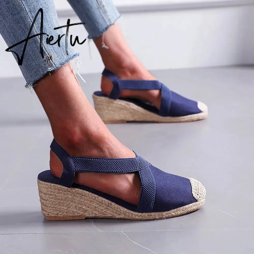 Summer Women High Wedge Heels Espadrille Soled Sandals Slippers Shoes Female Bowknot Gladiator Slingback Sandals Slippers Shoes