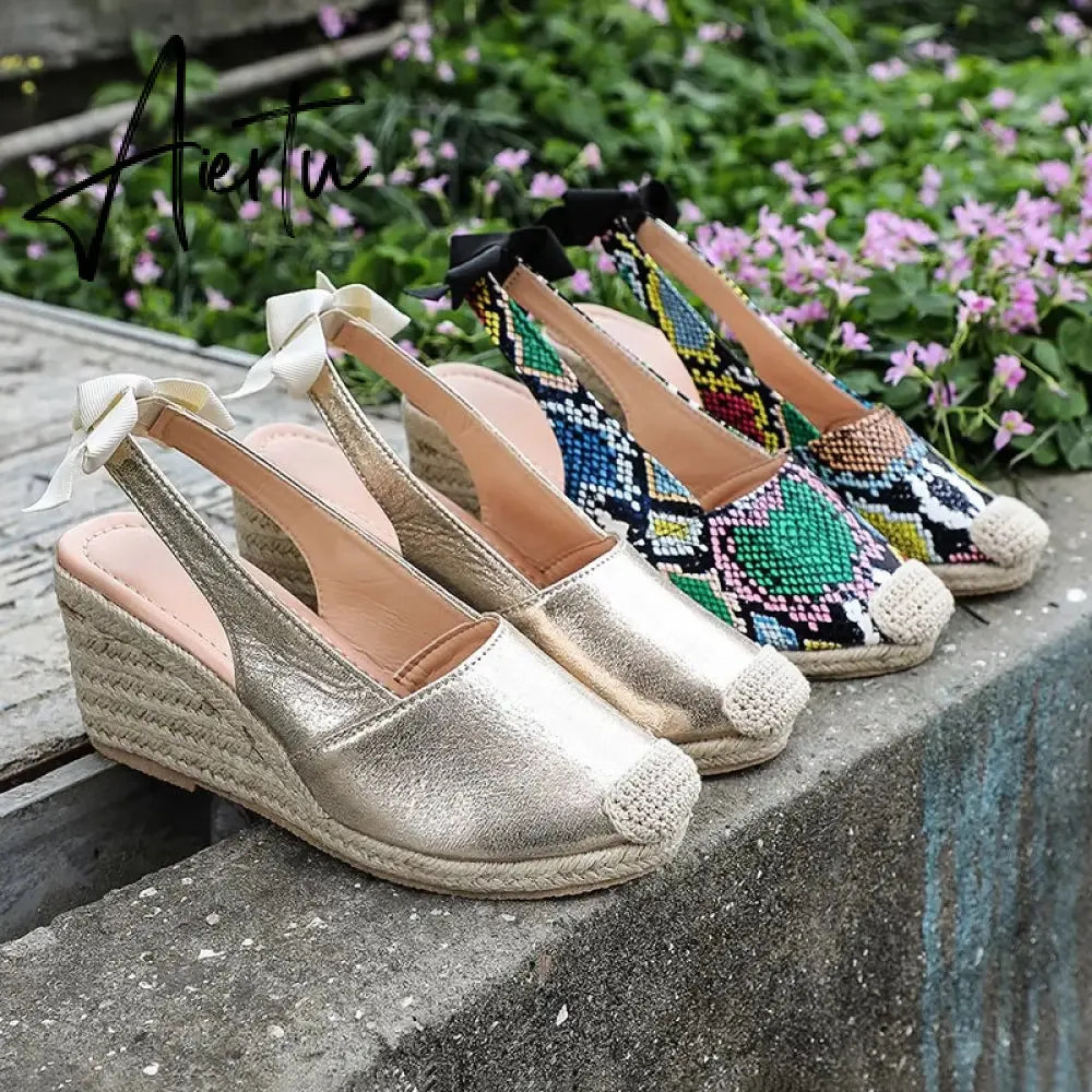 Summer Women High Wedge Heels Espadrille Soled Sandals Slippers Shoes Female Bowknot Gladiator Slingback Sandals Slippers Shoes