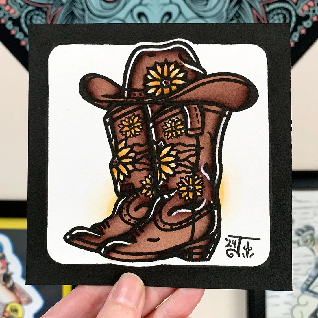 Sunflower Boots and Hat Original Painting