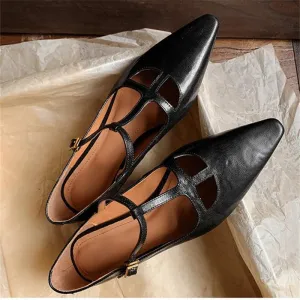 TAVIMART  -  Black Patent Leather Women Single Shoes Belt Buckle Ladies Pumps Slip-On Tacones Para Mujer Pointed Toe Sapatos Feminino Spring