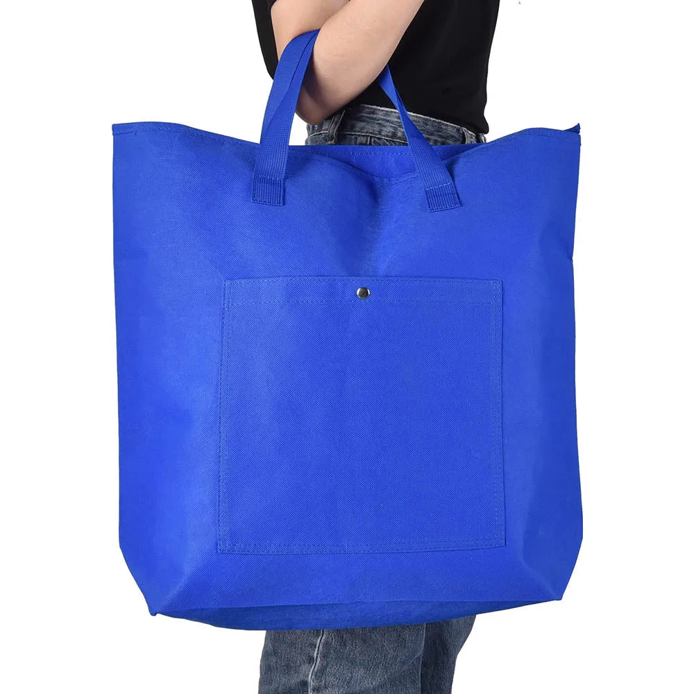 TheLAShop Reusable Grocery Bag with Zipper & Handles Blue Polyester Tote