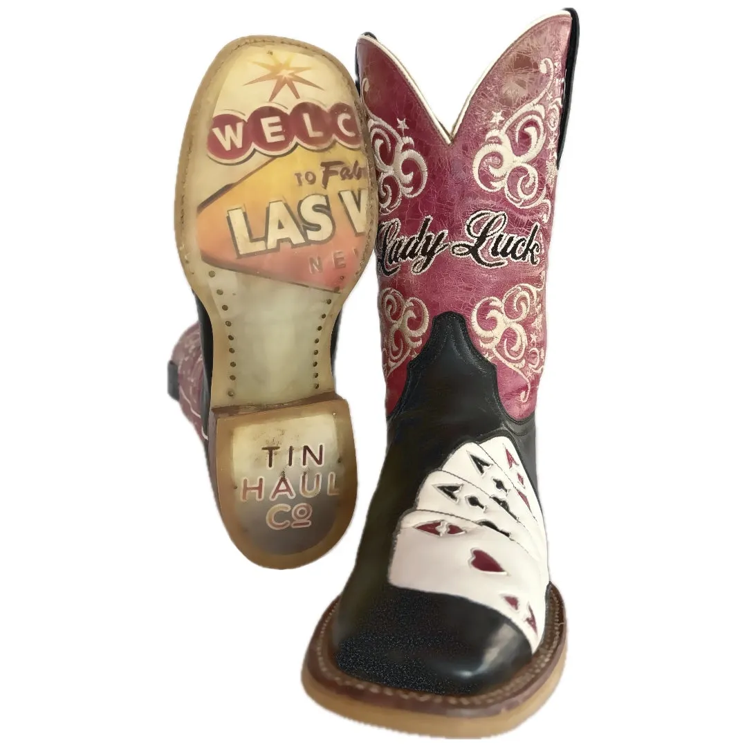 TIN HAUL Lady Luck Poker Aces Square Toe Cowgirl Western Boots