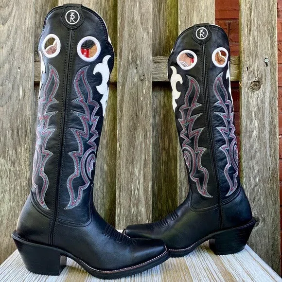 TONY LAMA Buckaroo 3R Tall Knee High Black Cowgirl Cowboy Western Boots