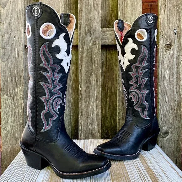 TONY LAMA Buckaroo 3R Tall Knee High Black Cowgirl Cowboy Western Boots