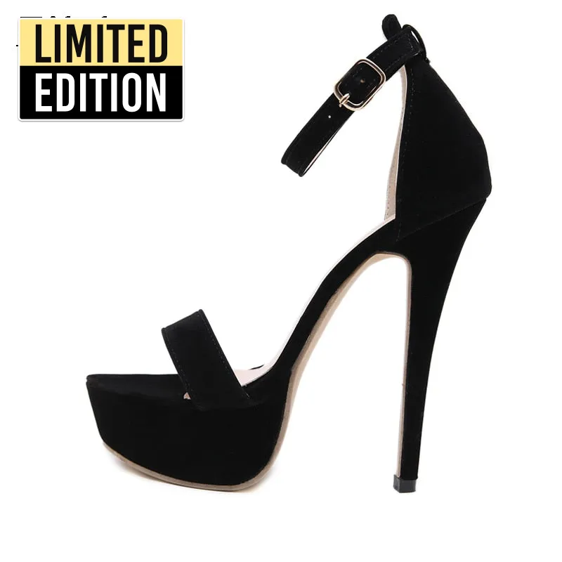 Trendy Black Buckle Strap Platform Heels