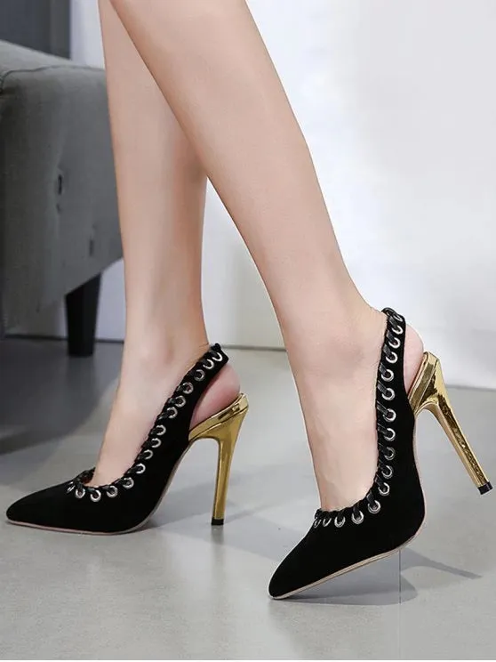 Trendy Slingback Pointed Toe Grommet Stiletto Heel Pumps