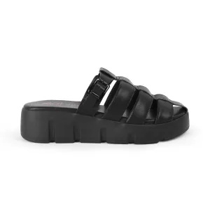 Tresmode Maximus Black Women's Casual Chunky Sole Wedges