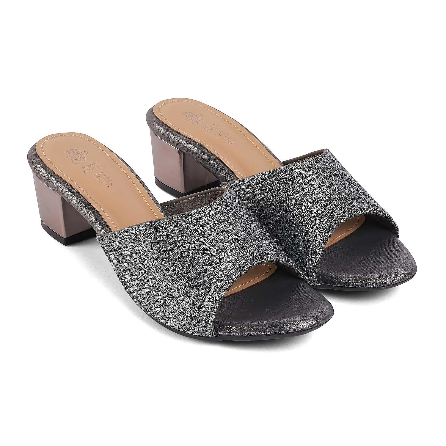 Tresmode Shimmer Pewter Women's Dress Block Heel Sandals