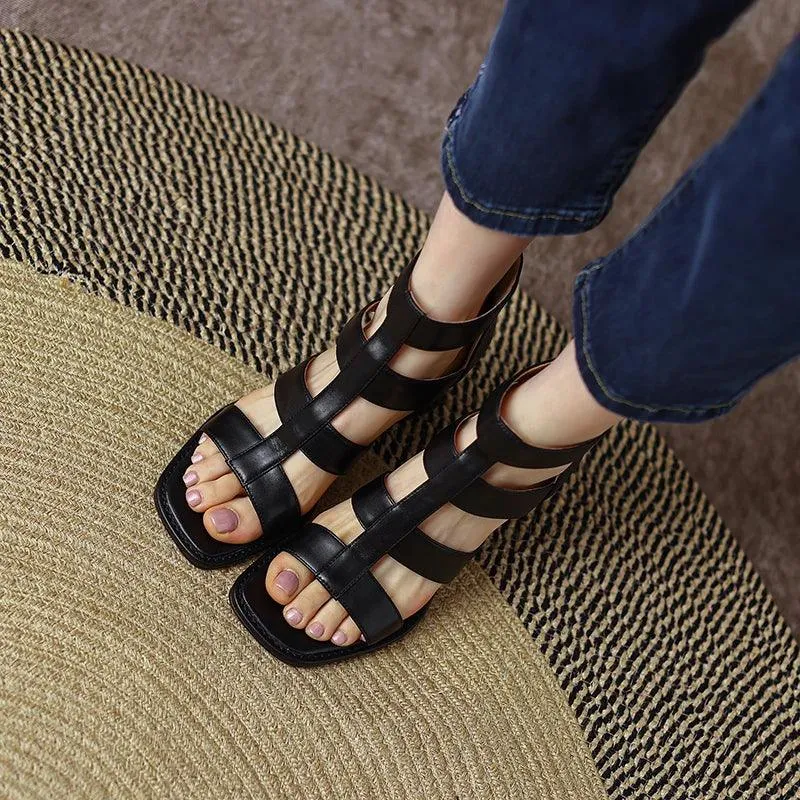 TSS15 Women's Casual Shoes - Rome Leather Sandals With Thick High Heels