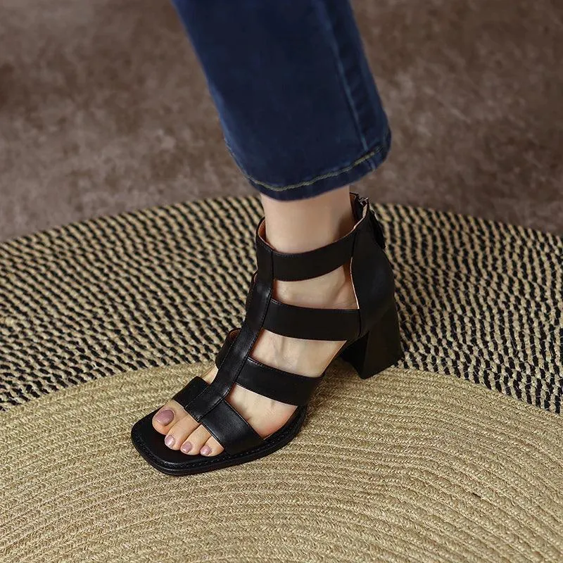 TSS15 Women's Casual Shoes - Rome Leather Sandals With Thick High Heels