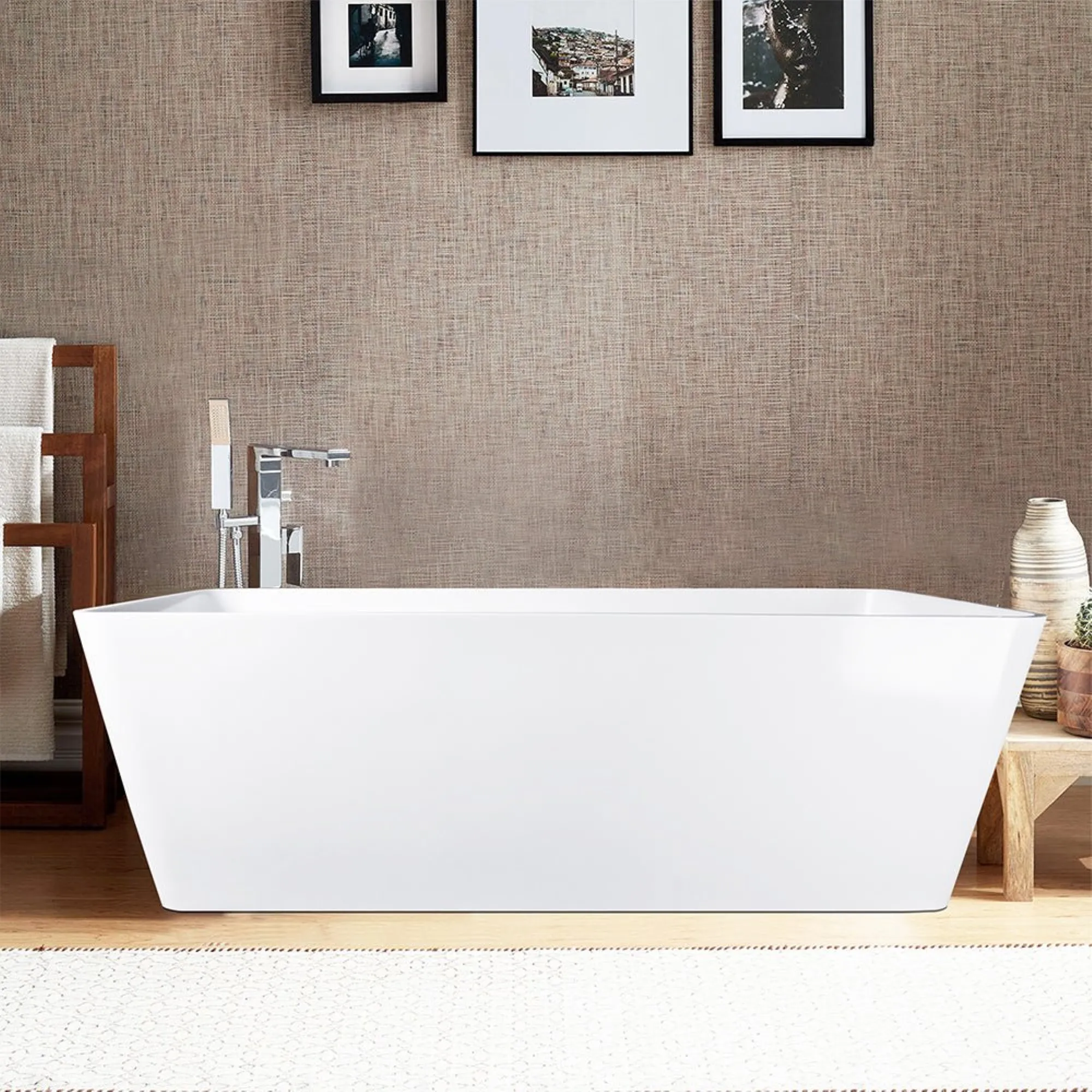 Vanity Art Bretagne 59" Bathtub Free-Standing Slotted Overflow Resin Stone Matte White VA6914-MS New