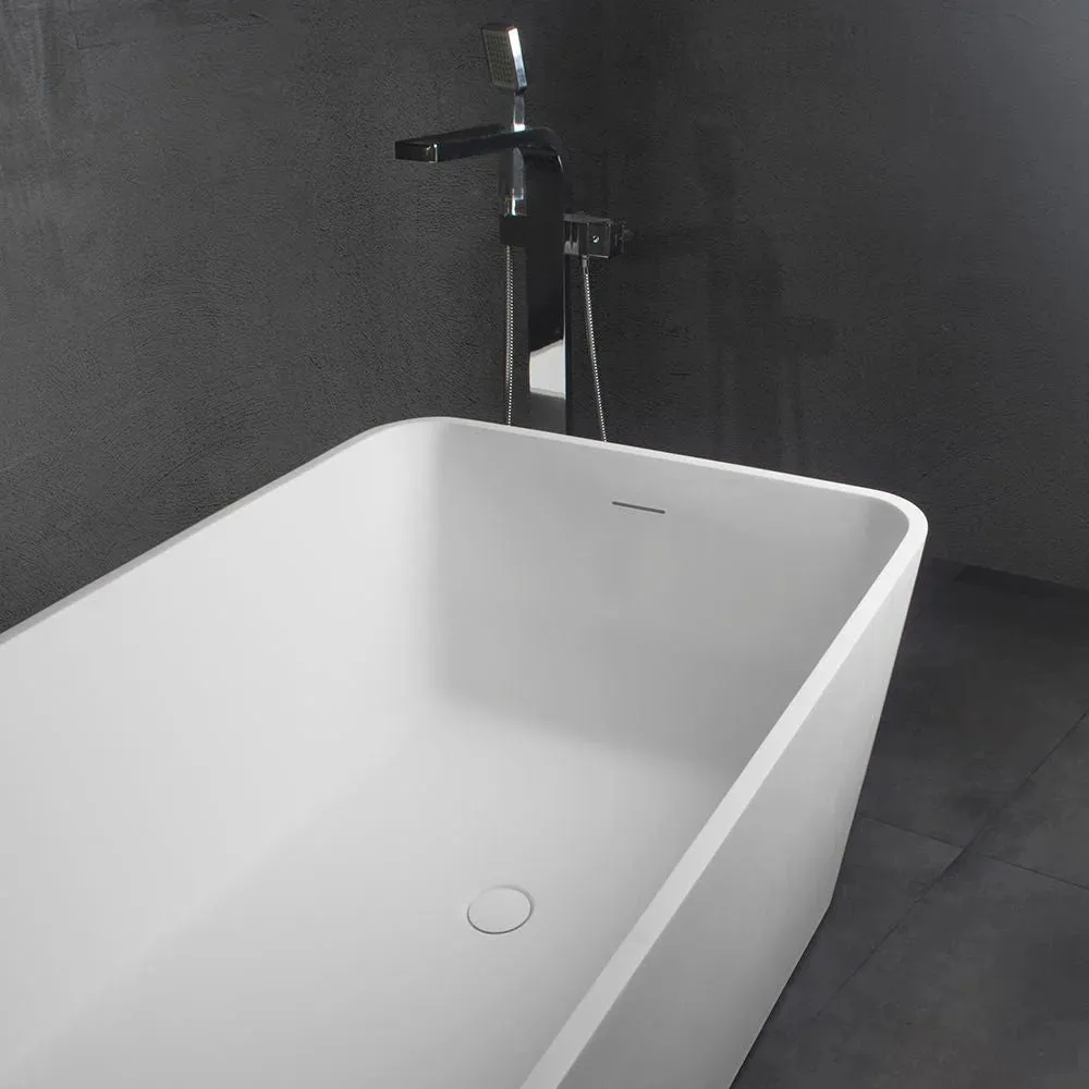 Vanity Art Bretagne 59" Bathtub Free-Standing Slotted Overflow Resin Stone Matte White VA6914-MS New