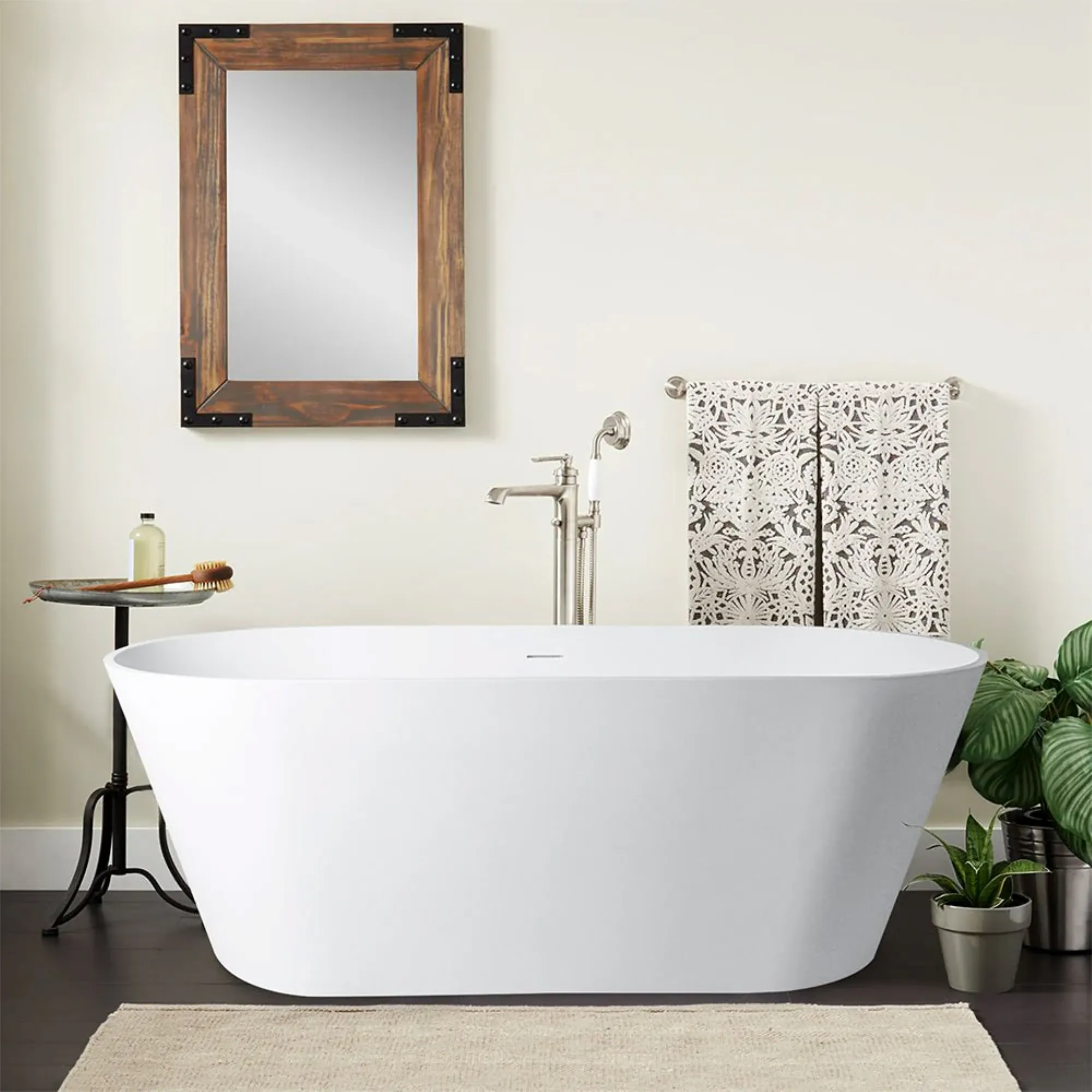 Vanity Art Lapopie 59" Bathtub Free-Standing Center Drain Slotted Overflow Resin Stone Matte White VA6912-MS New