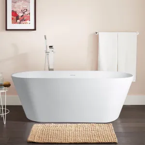 Vanity Art Lapopie 65" Bathtub Free-Standing Center Drain Slotted Overflow Resin Stone Matte White VA6912-ML New