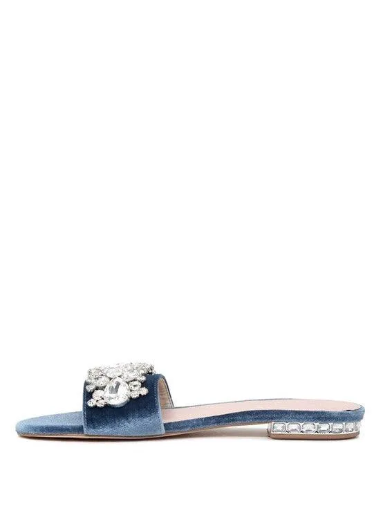 Velvet   Jewels Embellished Flat Sandals