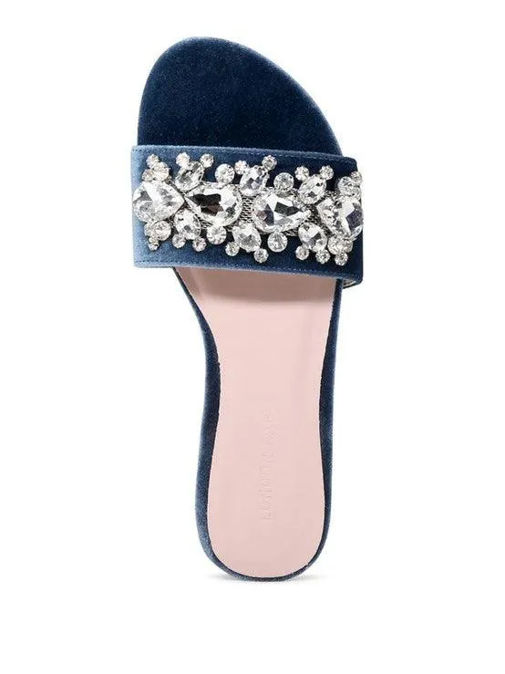 Velvet   Jewels Embellished Flat Sandals