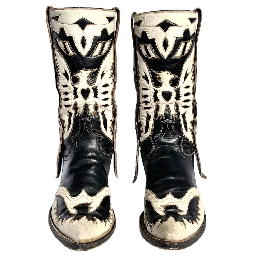 Vintage Handmade Eagle Black Ivory Cowboy Western Boots