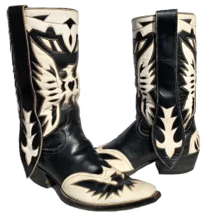 Vintage Handmade Eagle Black Ivory Cowboy Western Boots