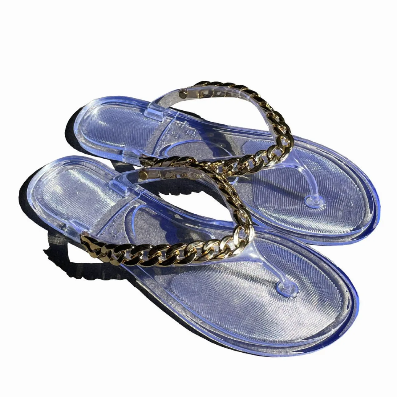 Women chain decor summer beach flip flop jelly sandals