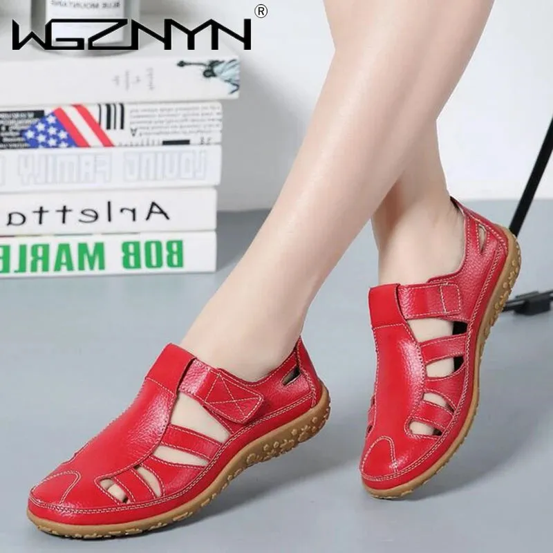 Women Genuine Leather Sandals Casual Summer Ladies Closed Toe Beach Sandals Women Flats